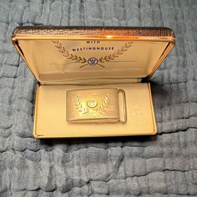 Westinghouse Ten Years Commemorative Metal Belt Buckle Gold Silver in Box