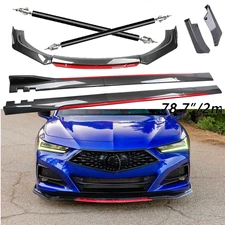 Carbon Fiber Look Red Front Lip Chin Bumper Side Skirt For Acura Integra