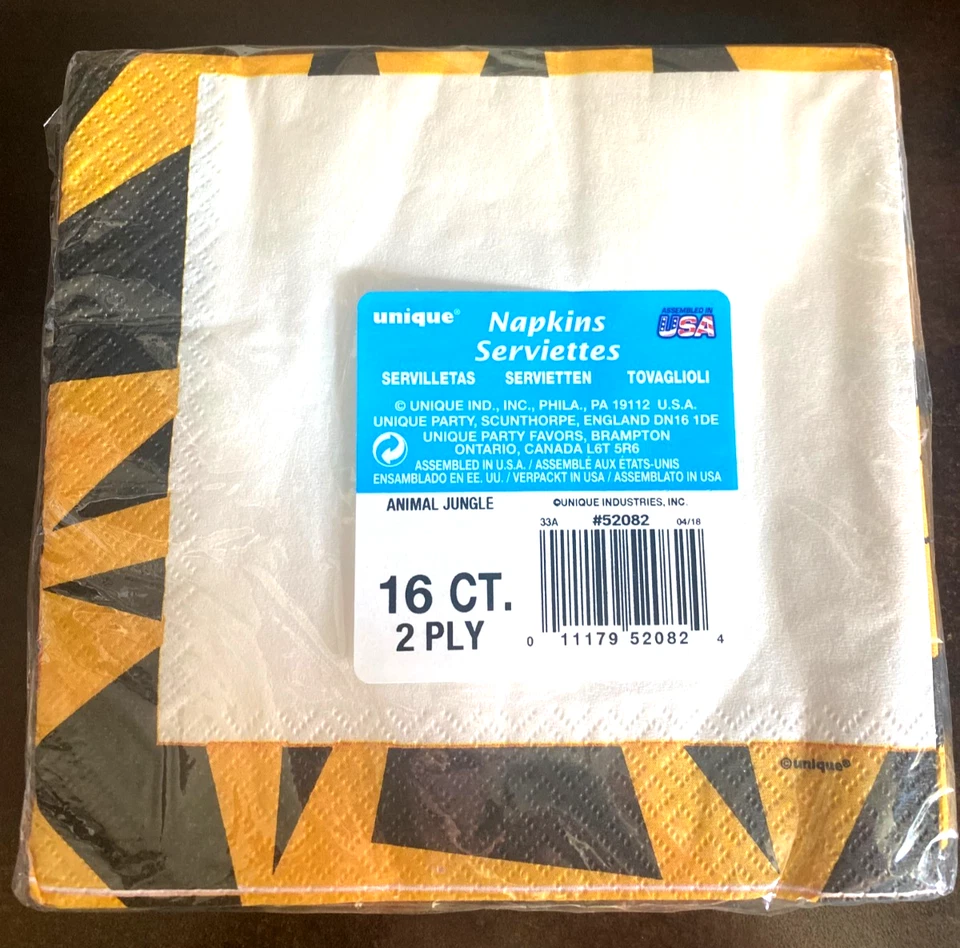 SIXTEEN 6.5" Animal Jungle Birthday Party Paper Napkins Tiger - Image 2 of 2