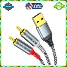 USB to 2 RCA Male Audio Cable 6.6ft Nylon Braided Stereo Adapter for PC Laptop