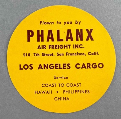 Phalanx Air Freight Inc Original Label Los Angeles Cargo Airline Gepäck Gepäck