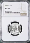 1945  25C Washington Quarter Dollar NGC MS66  8671808-013