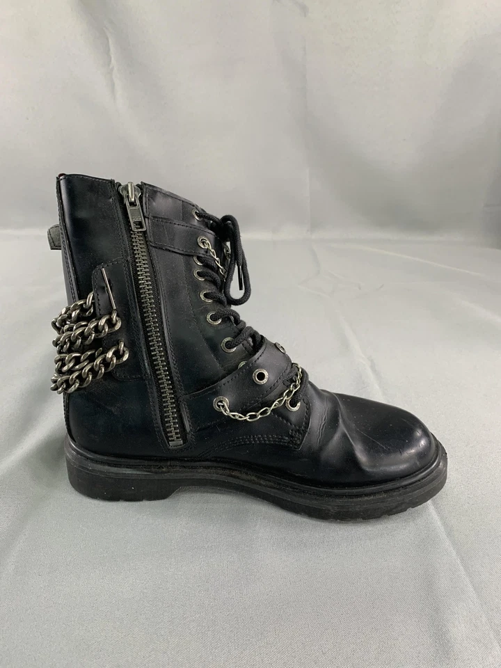 Demonia Boots Womens Black Combat Chain Lace Up Side Zip Goth Punk Platform - Image 3 of 4
