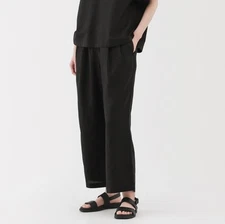 size Medium  MUJI Womens 100% Linen Washed Easy Wide Pants Black