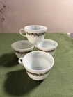 Set of 4 Vintage Milk Glass Pyrex Crazy Daisy Spring Blossom Coffee Mug Tea Cups
