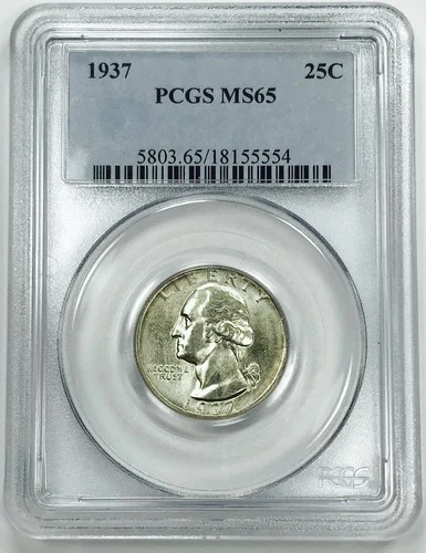 *1937 WASHINGTON QUARTER* *PCGS MS65* *TOUGH HIGH GRADE EXAMPLE* NR #G3752