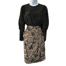 VTG 80s Stanley Platos Size 8 Dress Martin Ross Silk Long Sleeve Draped Front
