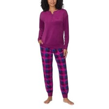 Nautica Women's 2 Piece Fleece Pajama Sleepwear Set, Purple Plaid, Medium