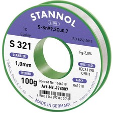 Stannol S321 Lead-Free Solder 100g 1mm Sn99.3Cu0.7 Reel