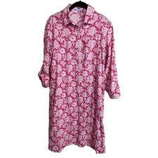J.  McLaughlin Size S 3/4 Sleeve Button Popover Pink White Floral Sheath Dress
