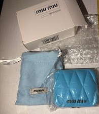 MIU MIU Parfums NEW Blue Pocket Compact Mirror Double Facettes Blue Pouch