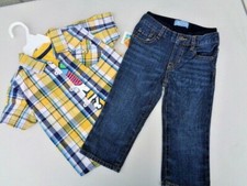 NEW Baby Gap Boys Pants Jeans 18-24 m Healthtex 2pc Set Shirt T-shirt Plaid
