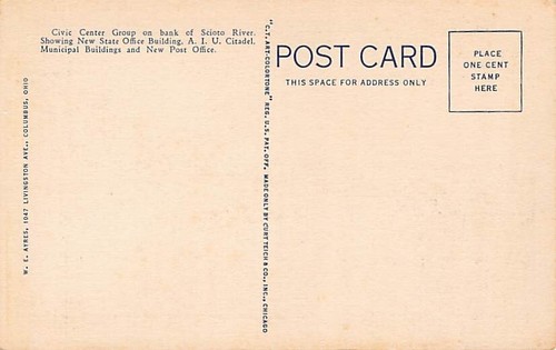 Postal OH: Civic Center Group, Columbus, Ohio, lino vintage - Imagen 2 de 2