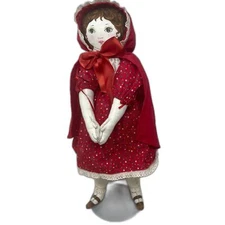 Vintage Handmade Little Red Riding Hood Rag Cloth Doll 15" Tall Folk Storybook 