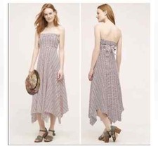 ANTHROPOLOGIE Maeve Caleta Dress Red and White Stripe Midi Length Size Large