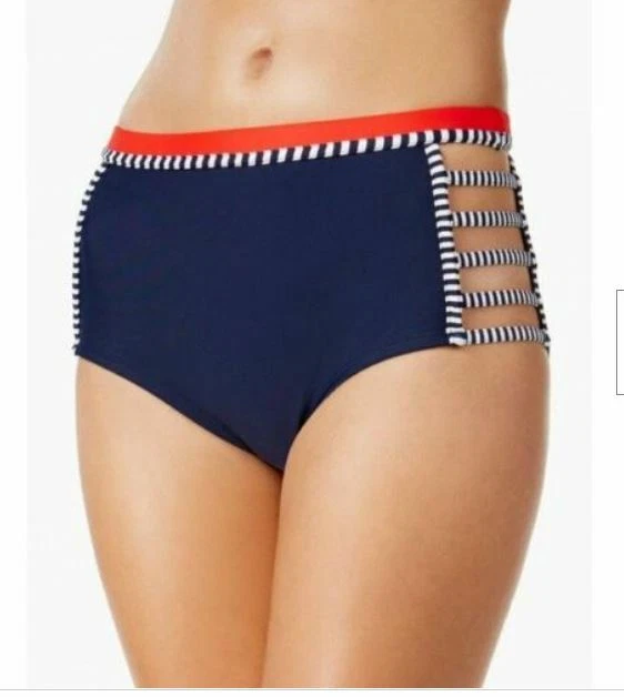 Tommy Hilfiger High Waist Bikini SWIM Bottom Size Medium Navy Strappy NWT LE60