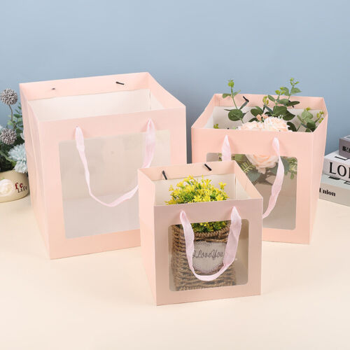 20x Flower Doll Gift Bag Clear Window Packaging Bags Square Box Cake Baking Tote - Picture 4 of 36