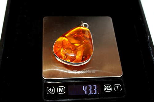 Vintage Sterling Silver Cognac Baltic Amber Pendant Huge Large - Picture 9 of 10