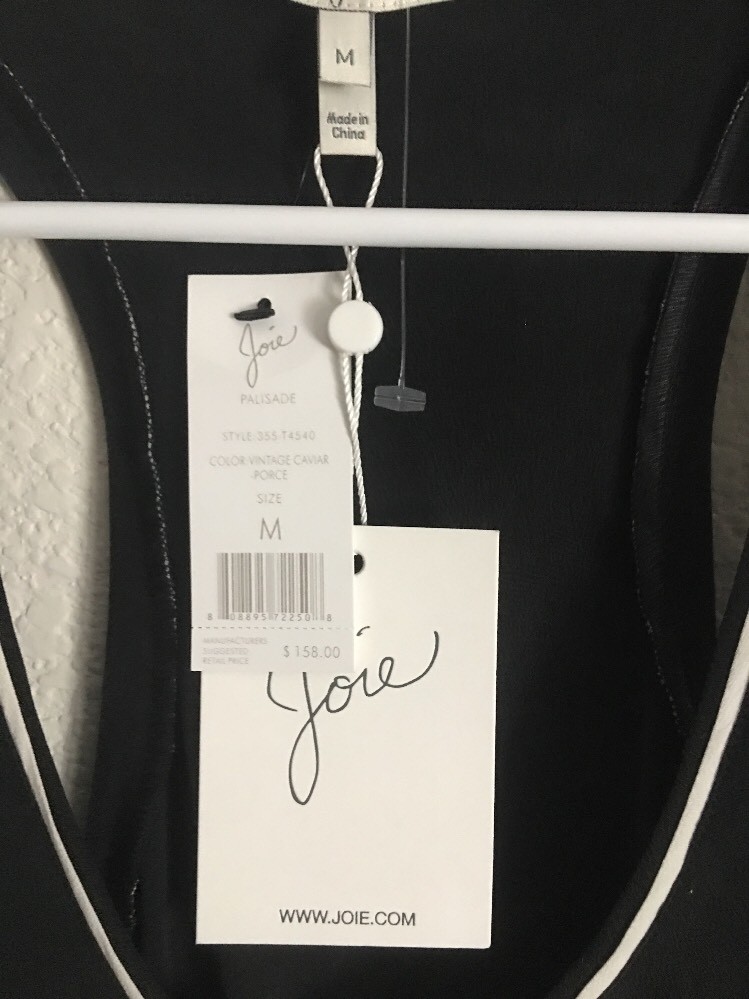 NWT $158 Joie Palisade Silk Tank Size Medium Color Vintage Caviar