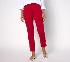 Belle by Kim Gravel Tall Nautical Gold Button Ponte Ankle Pants Americana Red 2