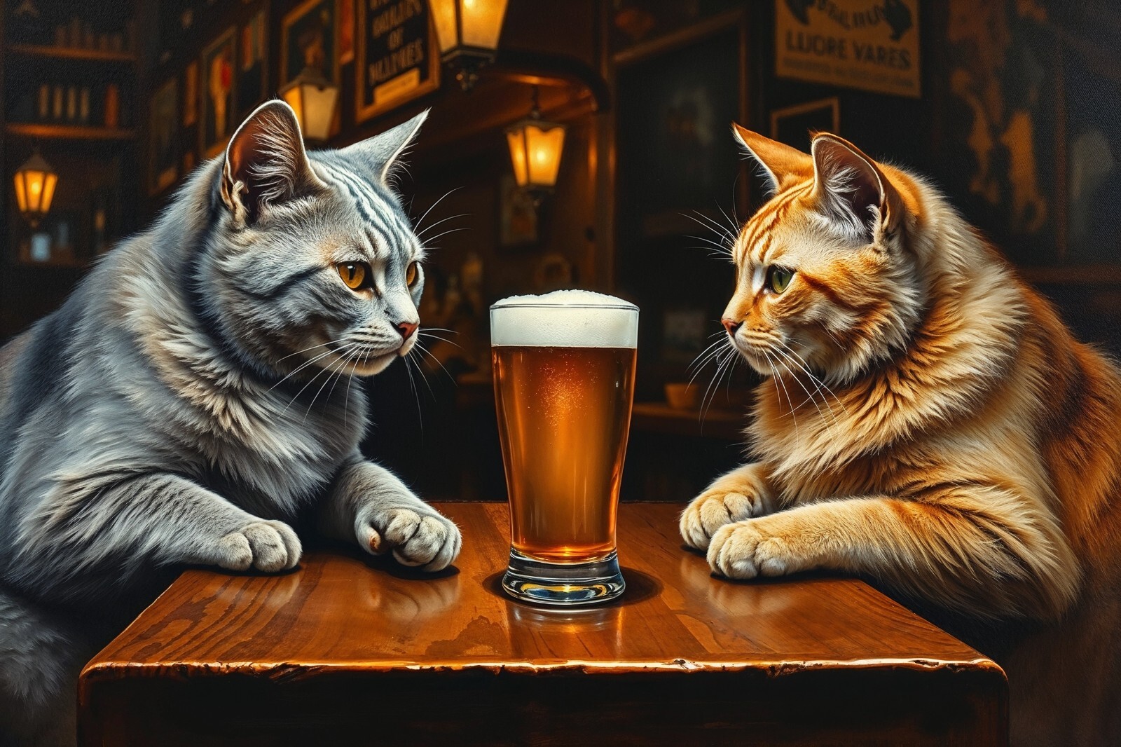 Cats Drinking Beer Fantasy Pub Art Print 4x6 Premium Photo