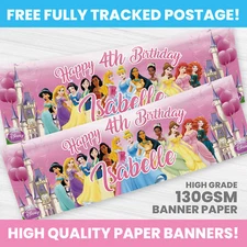 PERSONALISED DISNEY PRINCESSES BIRTHDAY BANNER PARTY DECORATION PRINCESS BANNERS