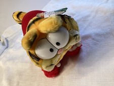 VINTAGE DAKIN GARFIELD SANTA CLAUS SLIPPERS CHRISTMAS STUFFED ANIMAL PLUSH TOY