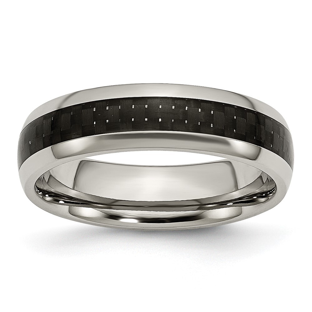Titanium Polished with Black Carbon Fiber Inlay 6mm Band Ring Size 9