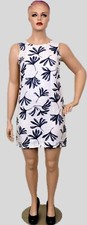 VESTIDO CLIO Talla L Blanco/Gris 100% Lino Sin Mangas Vaina Vestido Lavado a Máquina