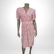 Vintage Red & White Abstract Pattern Dress With Short Sleeves & Button Details 4