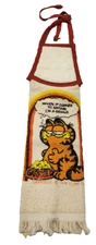 Garfield the Cat Vintage 1978 RARE Tie On Kitchen Towel Hand Genuis Eating Food