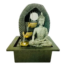 New Buddha Indoor Waterfall Fountain Mudras Zen Lighted Tabletop Feng Shui 10 in