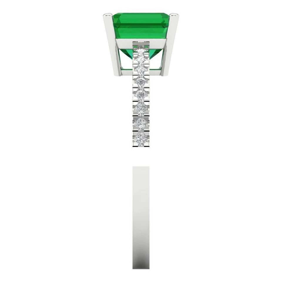 14K White Gold Solitaire with Accents Engagement Ring, 2.7 ctw Simulated Emerald - Image 3 of 4