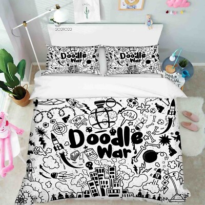 3D Graffiti Knochen Rakete Handgezeichnet Quilt Cover Set Bettwäsche Sets Kis...