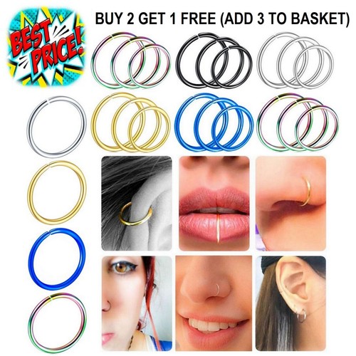 Nose Ring Surgical Steel Septum Clicker Hinge Segment Face Ear Lip Hoop Piercing - Picture 6 of 39