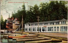 Macatawa Michigan Stores & Sailboat at  Dock 1911 Postcard