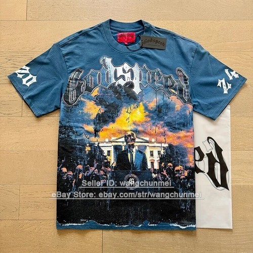 godspeed retro skull print t-shirt men streetwear tee distressed 1015 black NWT - Picture 35 of 52