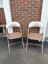 Samsonite Padded Folding Chairs - Set Of 2 With Beige Metal Frame & Brown Seat