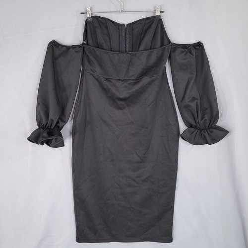 Women's Strapless Bodycon Party Dress Midi Cold Shoulder Long Sleeve Size XL - Picture 7 of 15