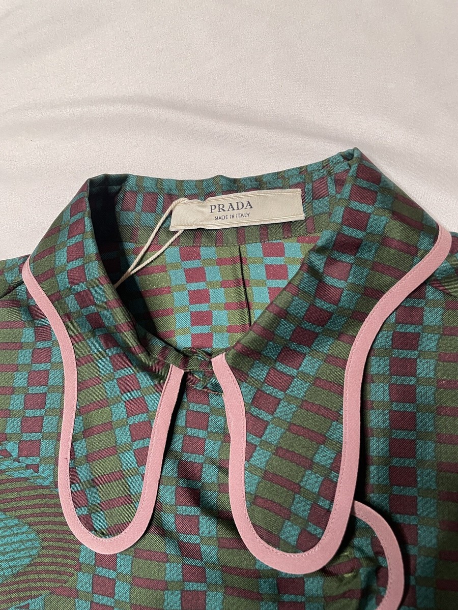 Prada Archive Spring 2008 Runway Fairy Plaid Silk Blouse 40 Prada Archive Spring 2008 Runway Fairy Plaid Silk Blouse 40