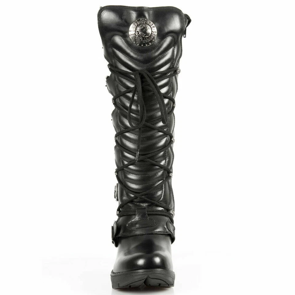 New Rock TR004-S1 Boots Ladies Black Leather Boots Buckle Lace Knee High Biker  - Image 4 of 4