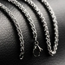 2.5mm Woman Man Stainless Steel Wheat Braided Chain Necklace 16-36'' Never Fade