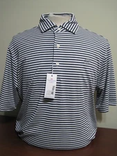 Fairway & Greene Aspen Mens Small or XL White blue stripe Golf polo shirt NEW