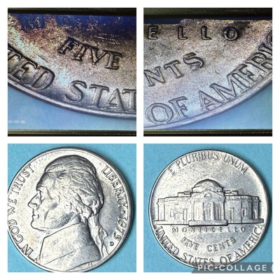1975 D Jefferson Nickel Double Die Reverse Error Very Strong