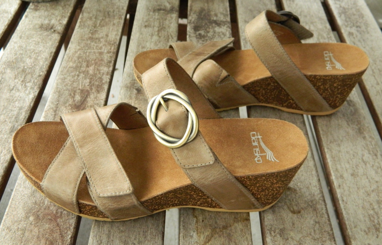 APL DANSKO Sandali donna 38 Susie taupe fresati pelle nabuk zeppa sughero 7 5 8