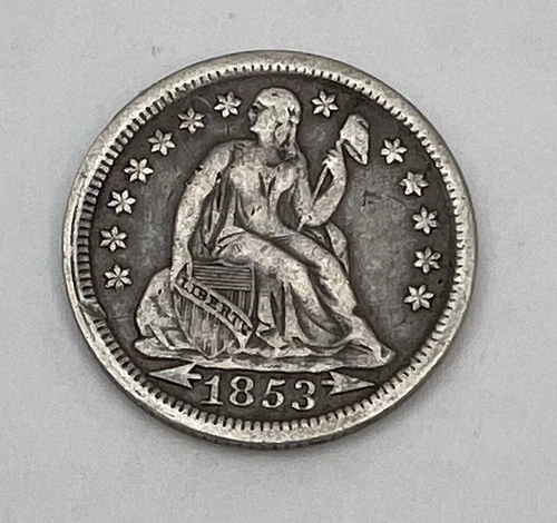 1853 Seated Liberty Dime With Arrows Silver 10C US Coin - VF-XF Condition!