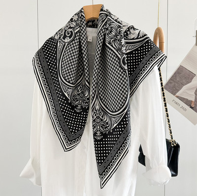 Pure 14 Momme Silk Wrap Scarf Bandanna Black Grass Print Square Shawl 35'' new