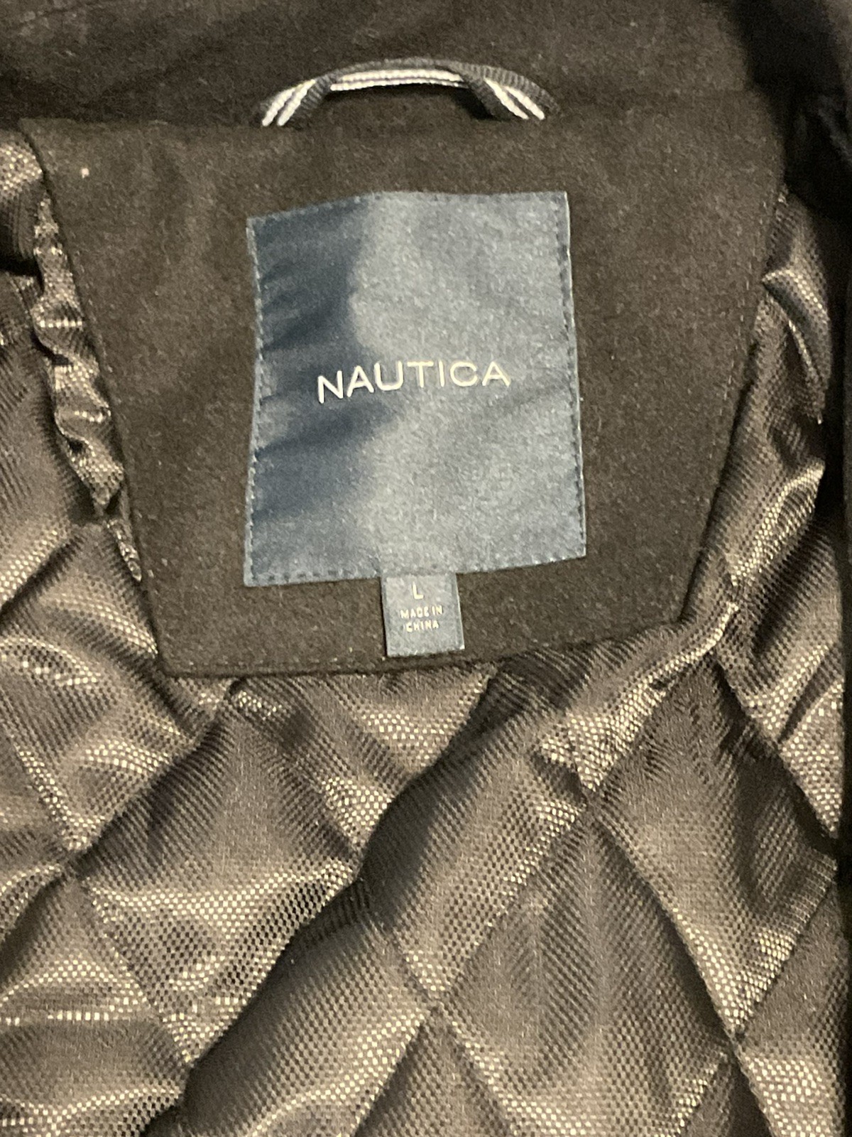 NWT Nautica Men's Black Peacoat L Wool Blend Double Breasted Winter Coat Jacket