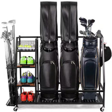 Golf Bags Storage Garage Organizer Golf Bag Rack for 3 Golf Bags and Golf Equipm