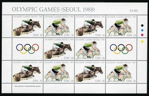 Ireland 1988 #712-713 sheet of 10 MNH Olympics Seoul/Cycling/Equestrian/Riding
